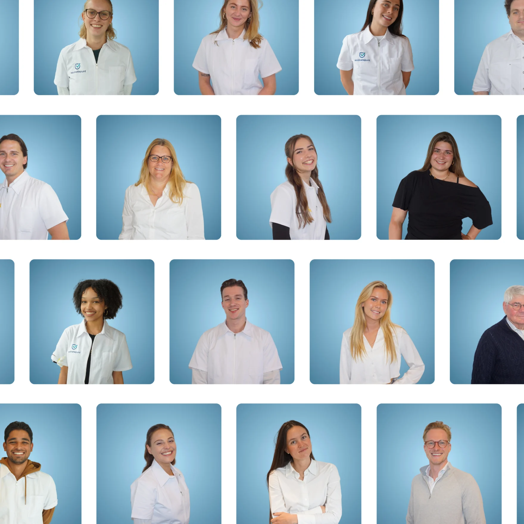 Collage met portretten van het team van Vaccinatiepunt