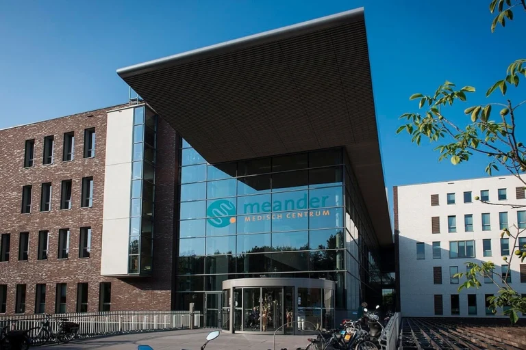 Modern glass entrance building of the Meander Medisch Centrum hospital in Amersfoort